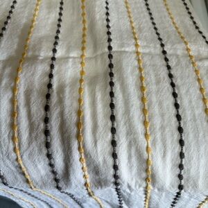 LIKE NEW GRAY AND YELLOW ON WHITE FABRIC SHOWER CURTAIN